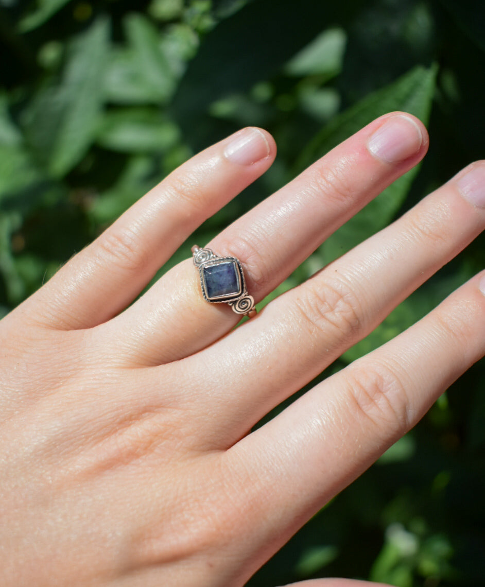 Sterling Silver Blue Stone Ring Size H