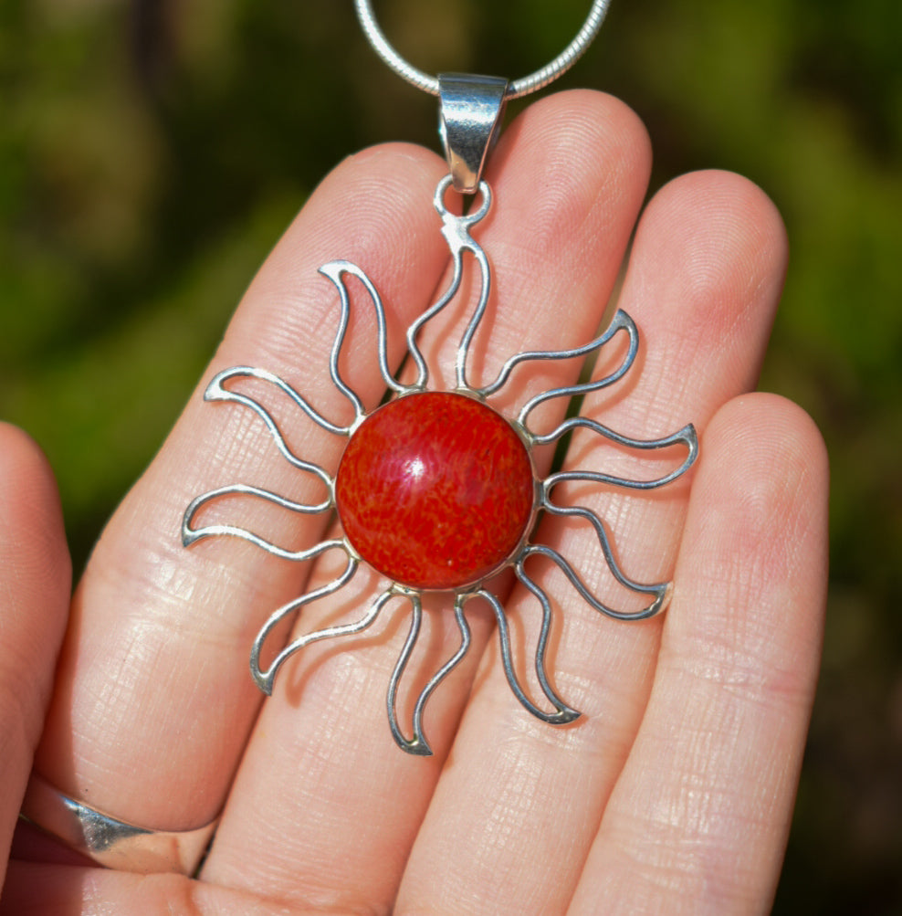 Sterling Silver Coral Sun Necklace