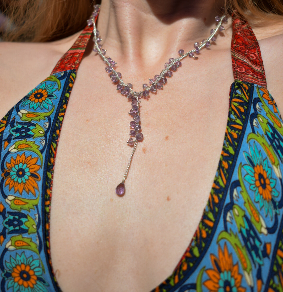 Silver Plated Amethyst Bead Necklace
