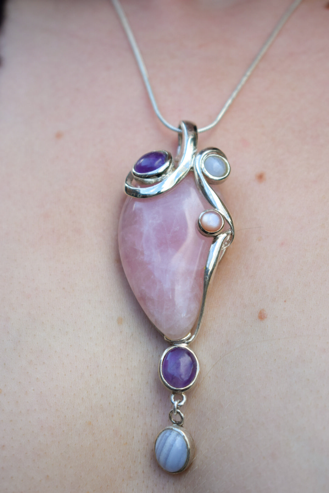 Large Rose Quartz and Amethyst Necklace