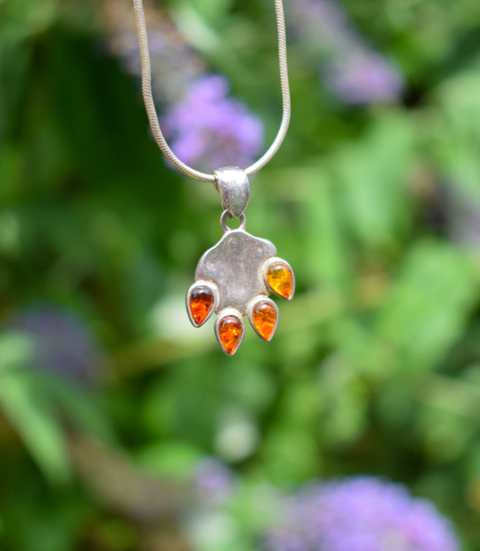 Vintage Amber Pawprint Necklace