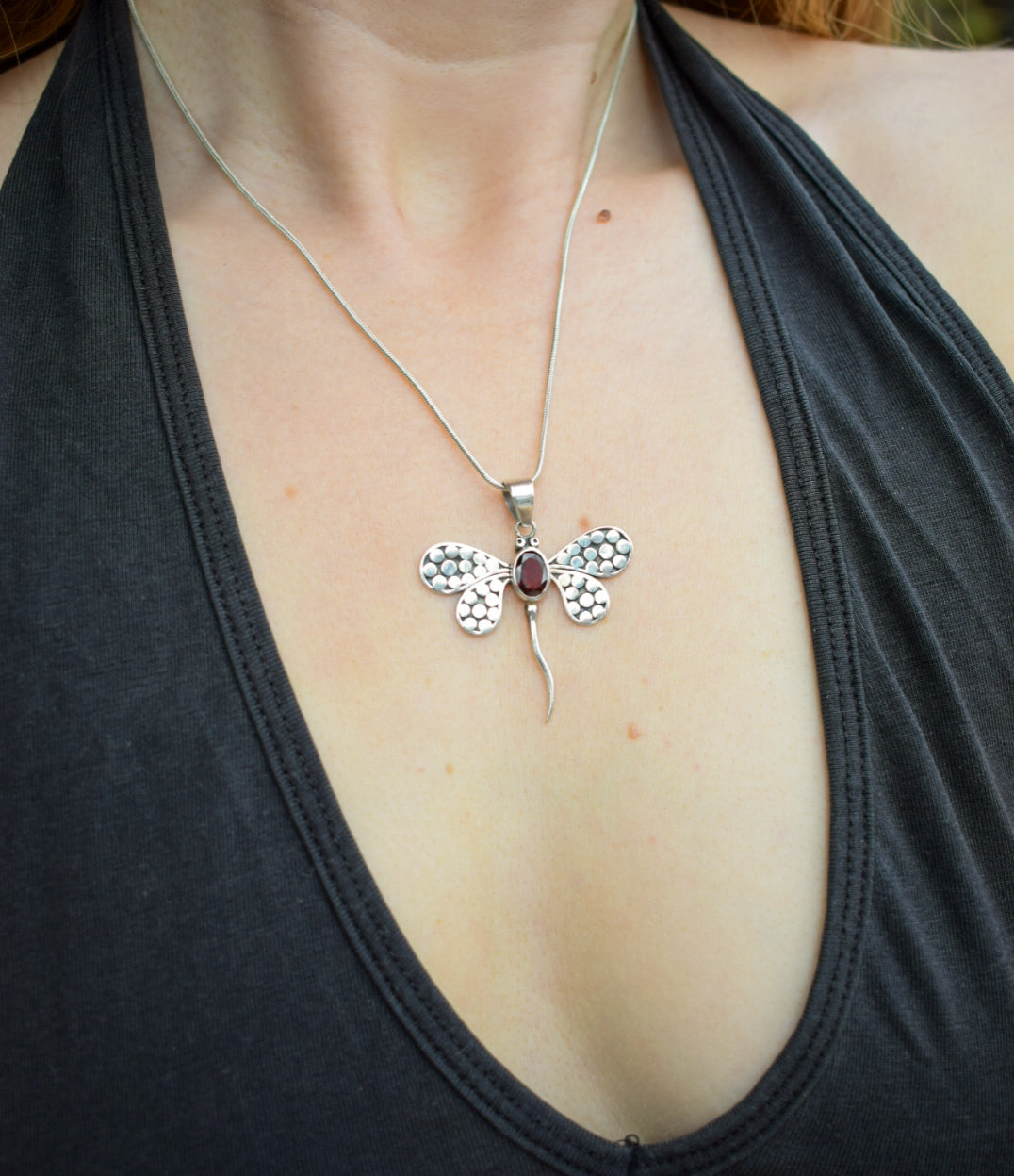 Garnet Dragonfly Necklace