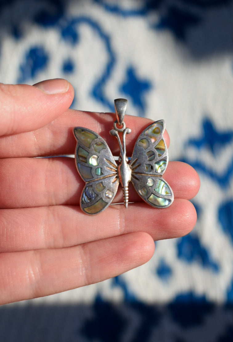 Whimsical Abalone Butterfly Necklace