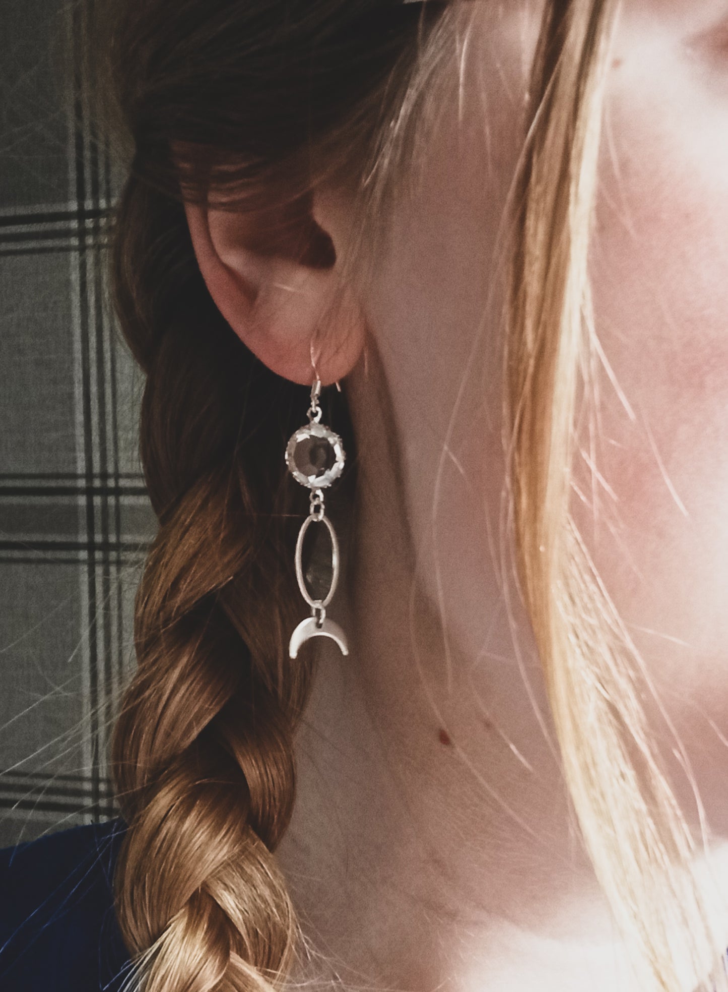 Gem Drop Moon Earrings