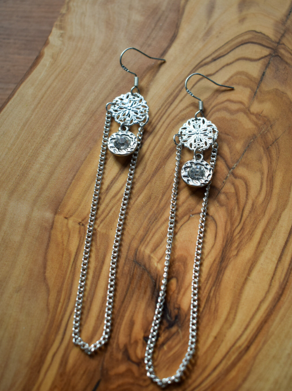 Long Upcycled Gem Earrings