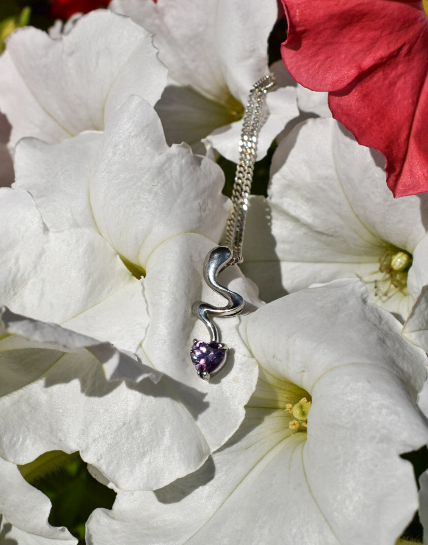 Sterling Silver Purple Heart Necklace
