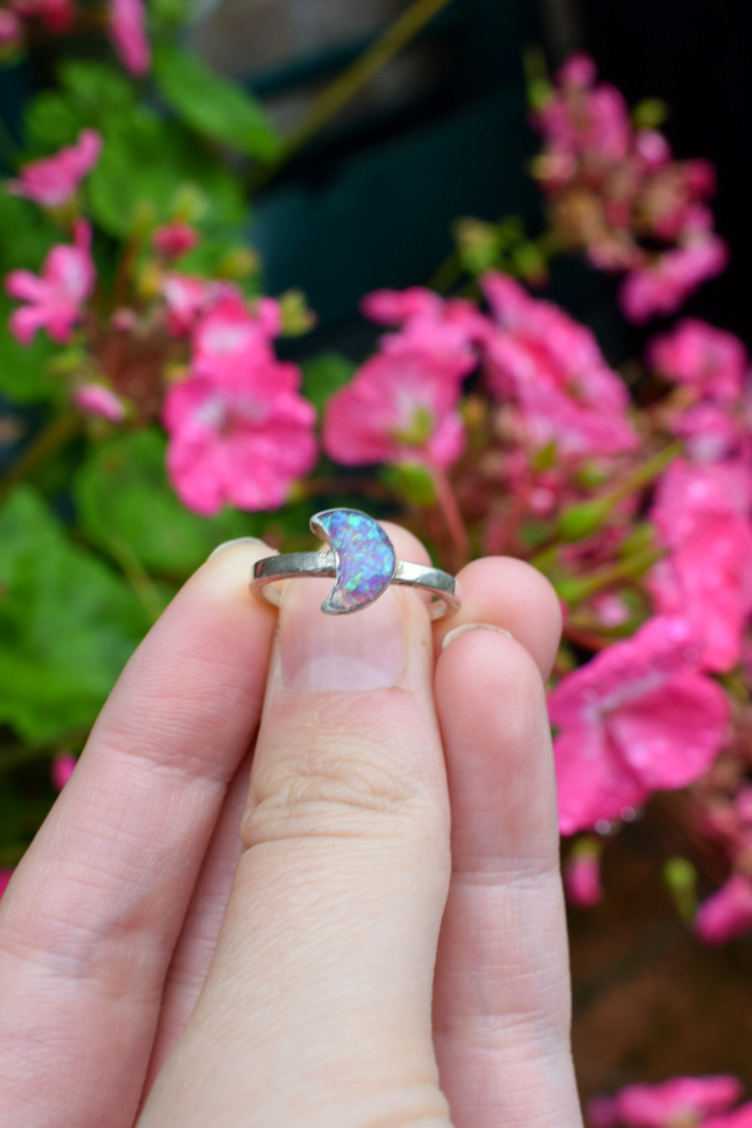 Opal Moon Ring Size L