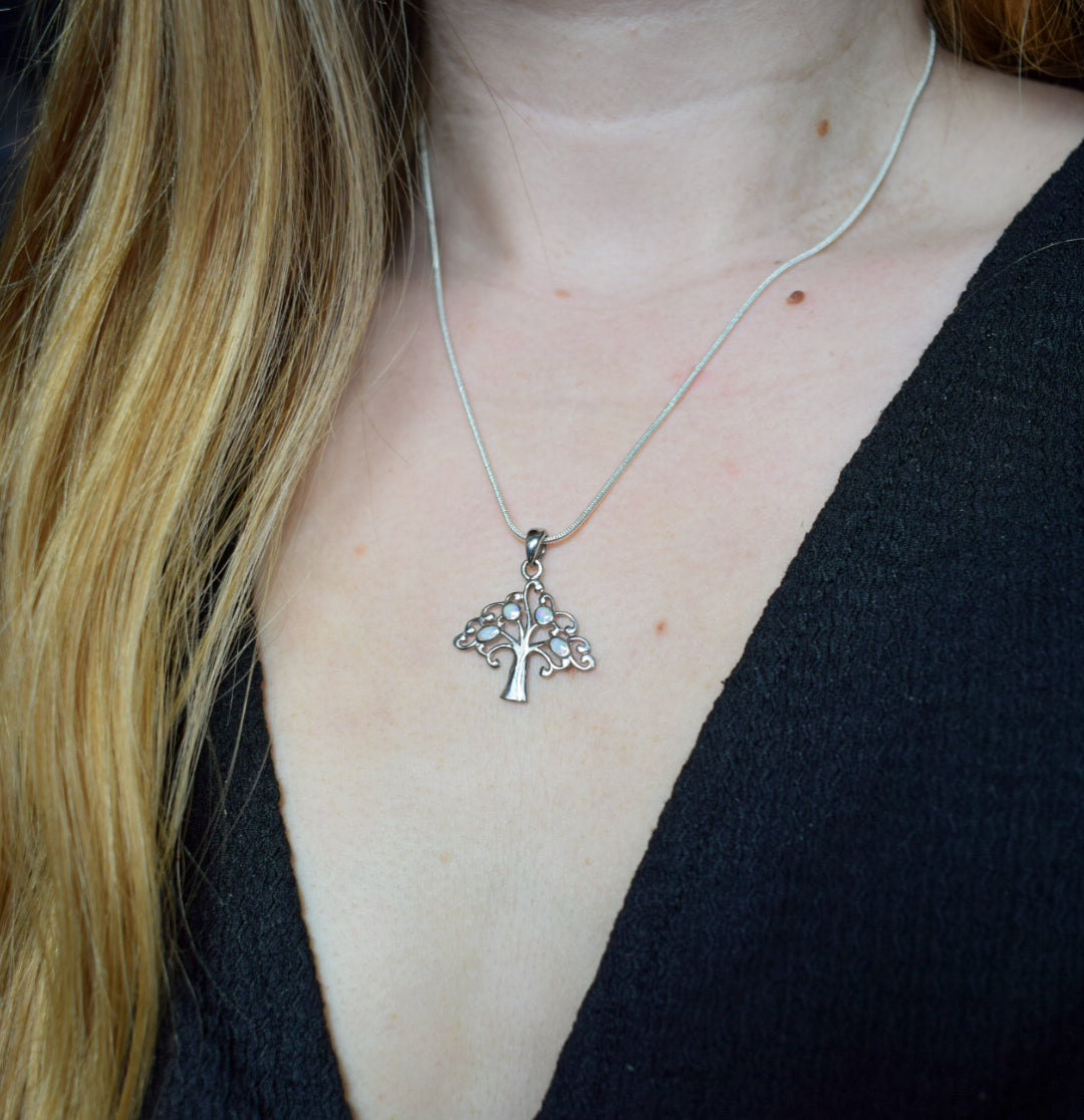 Vintage Sterling Silver Opal Tree Necklace