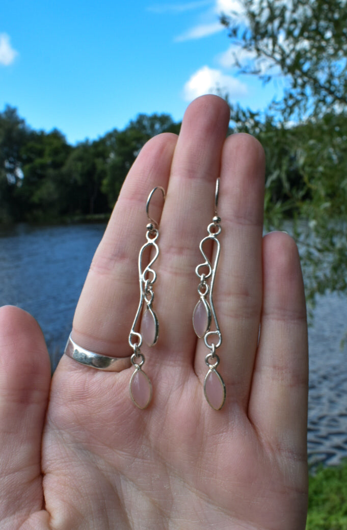 Long Rose Quartz Earrings