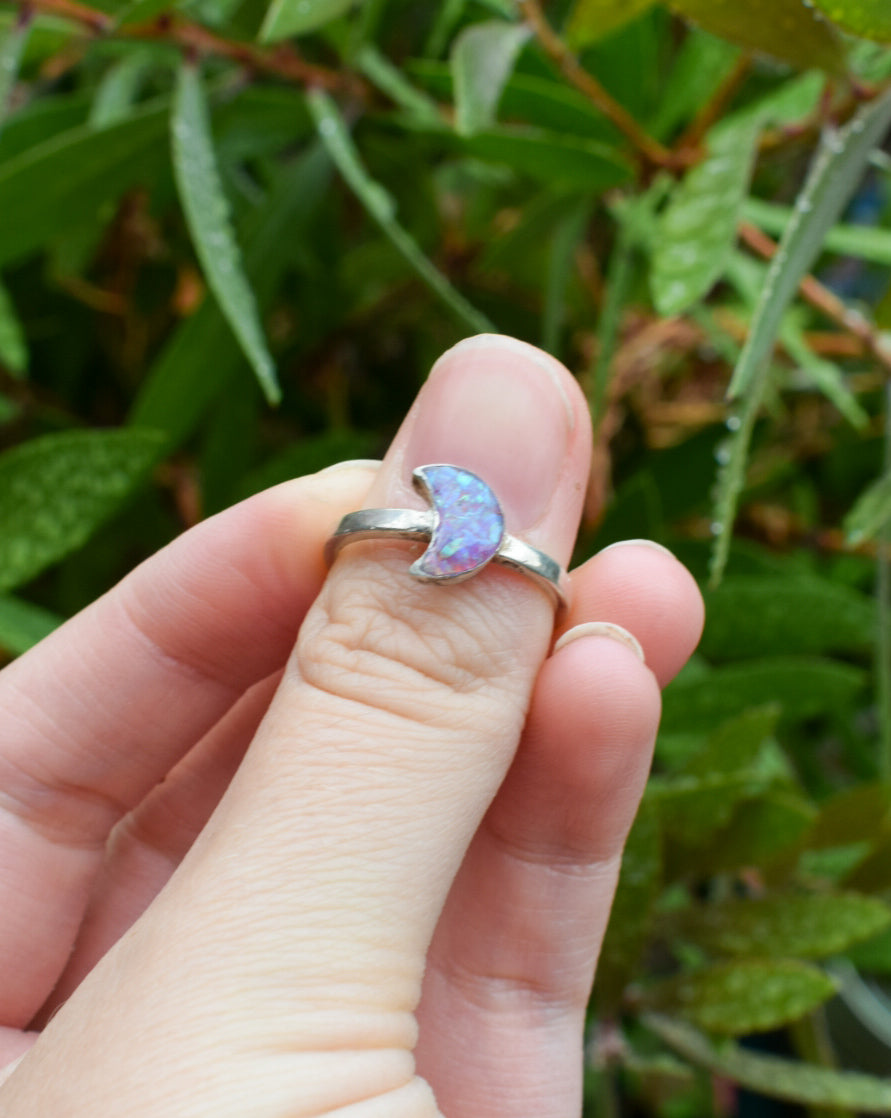 Opal Moon Ring Size L