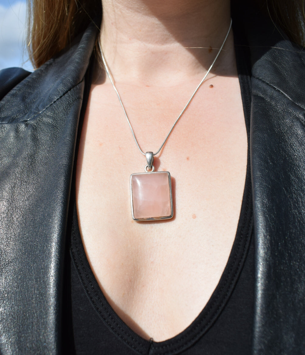 Sterling Silver Rose Quartz Necklace