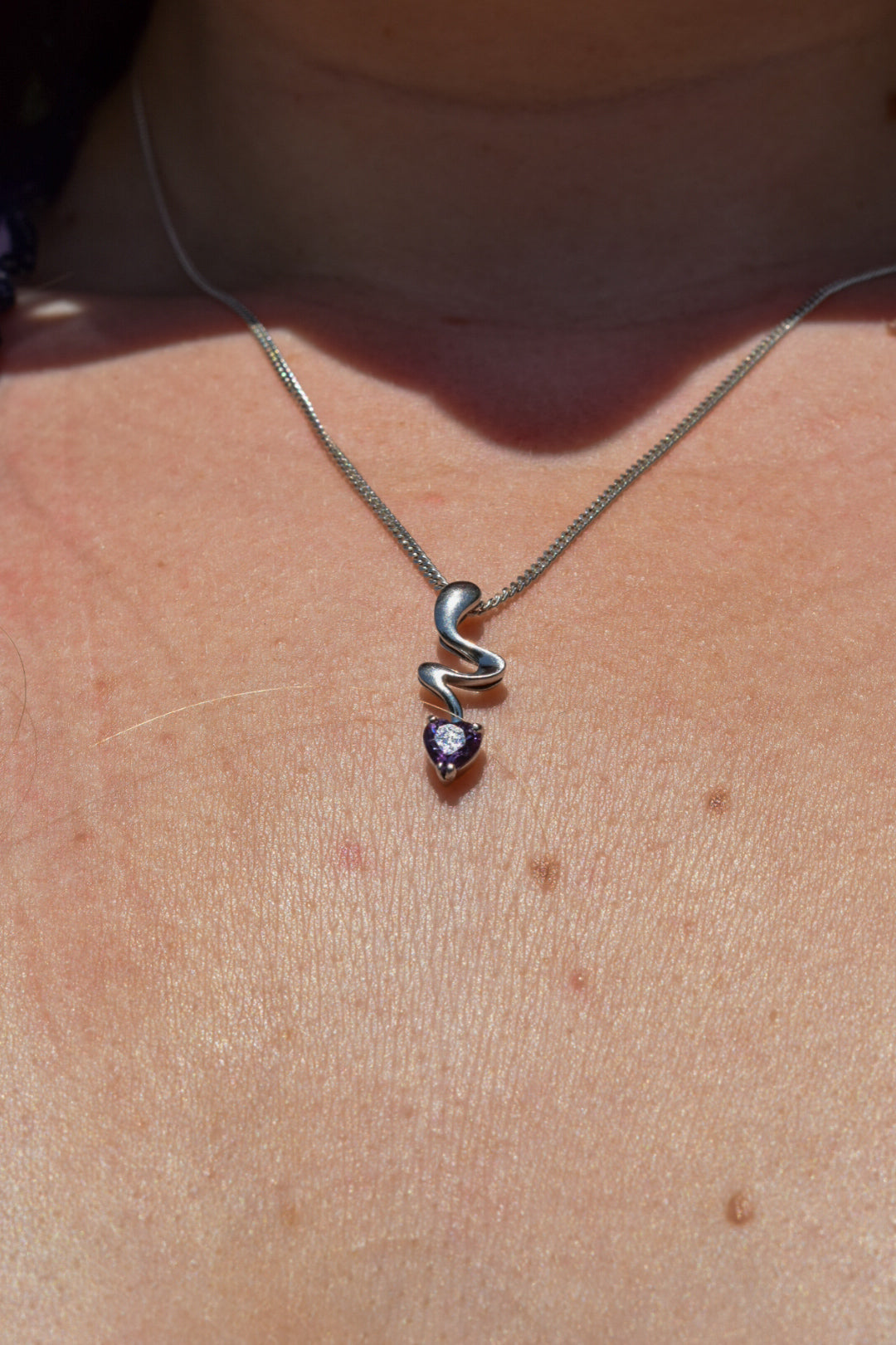 Sterling Silver Purple Heart Necklace