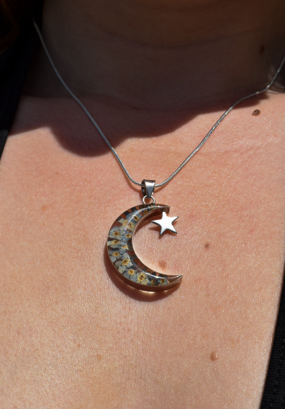 Floral Moon and Star Necklace
