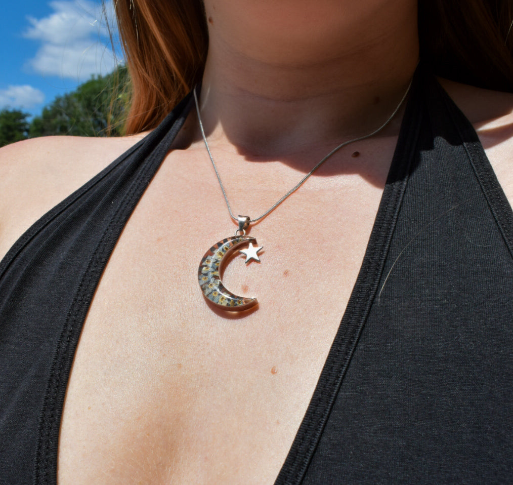 Floral Moon and Star Necklace