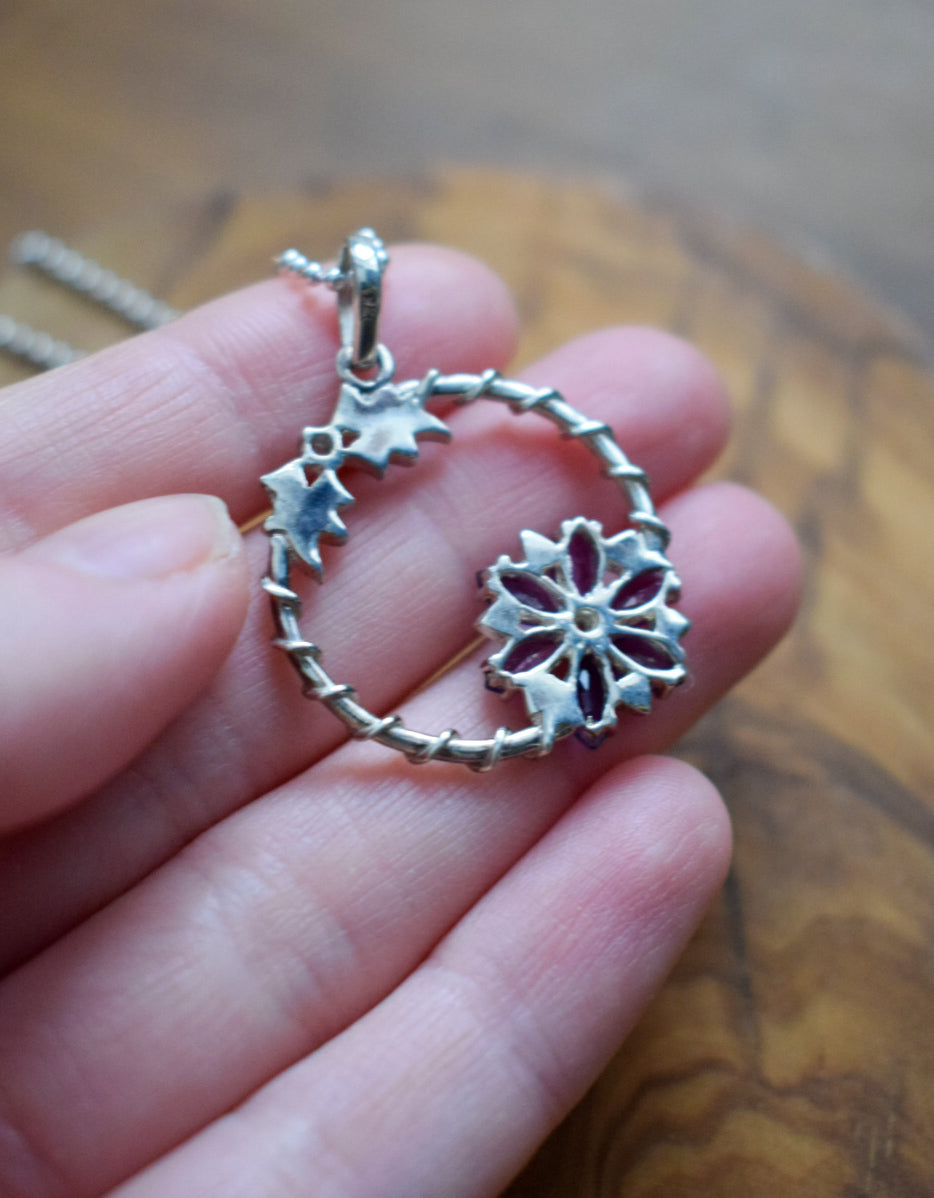 Purple Zirconia Flower Necklace