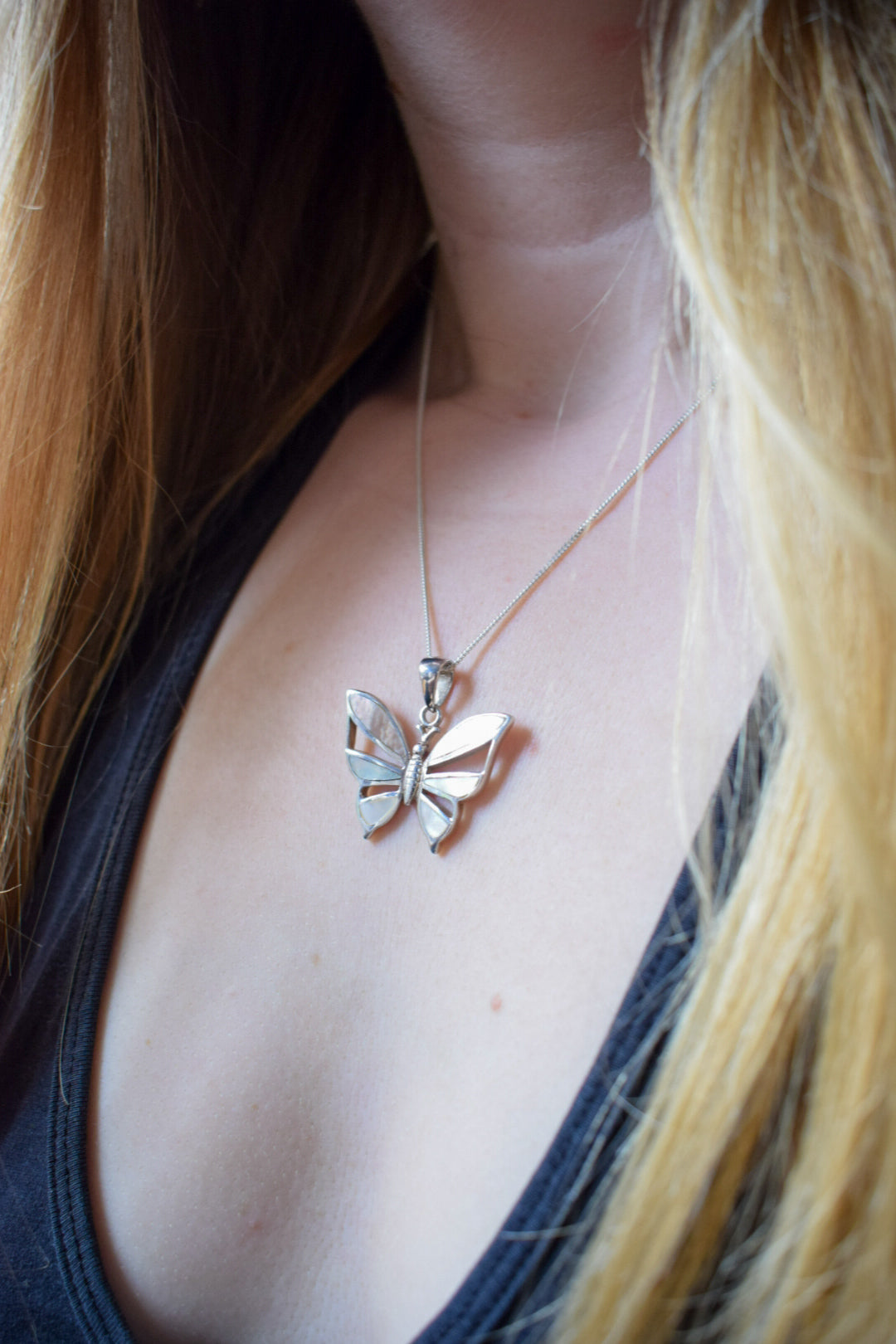 Mother of Pearl Butterfly Necklace