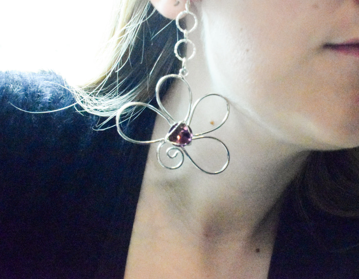 Large Upcycled Floral Earrings