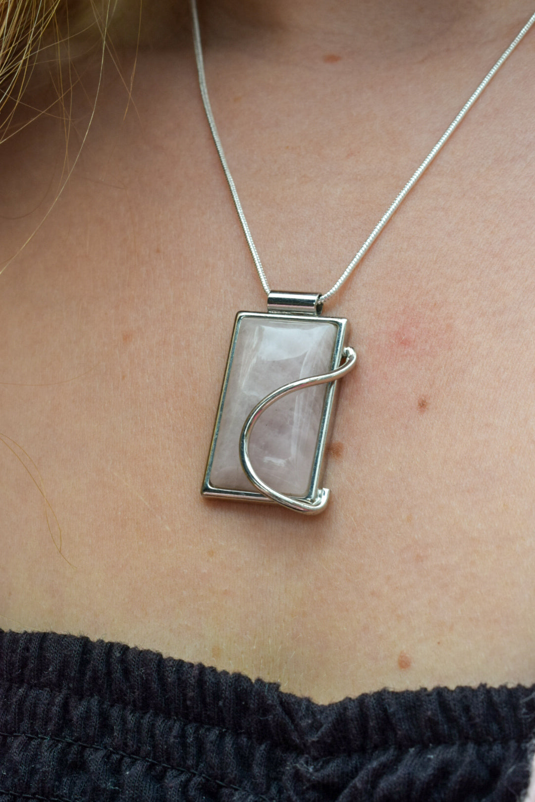 Stainless Steel Rose Quartz Necklace