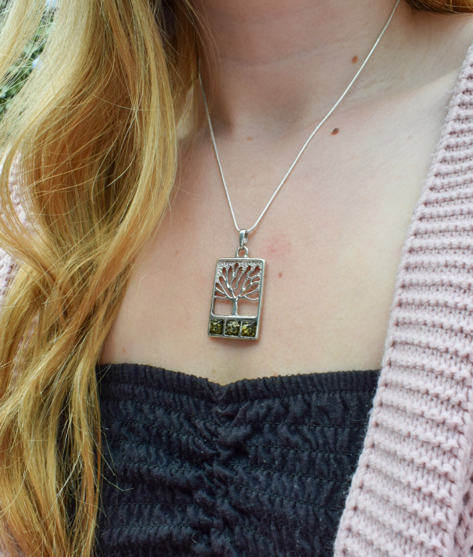 Green Amber Tree of Life Necklace