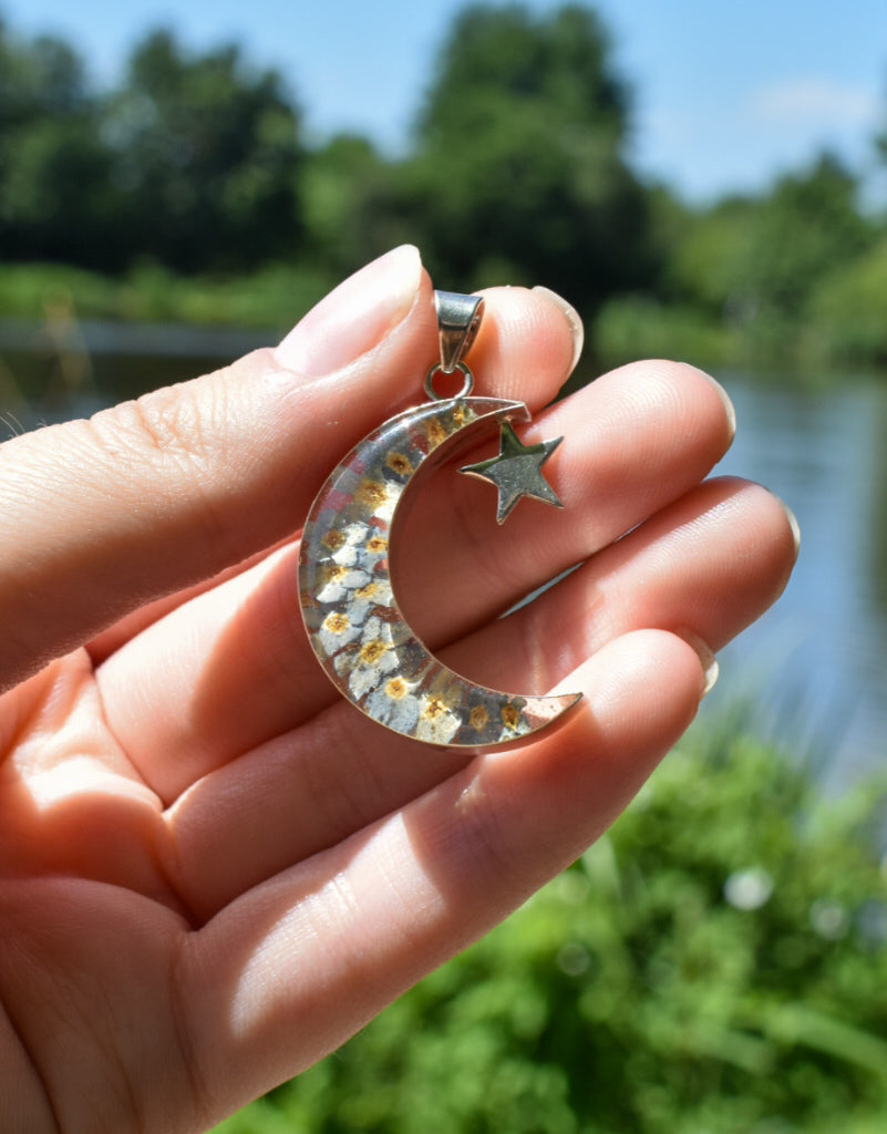Floral Moon and Star Necklace