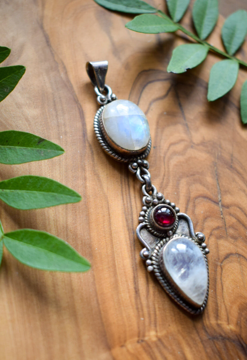 Large Moonstone and Garnet Necklace