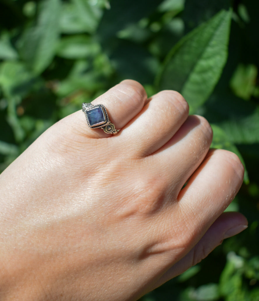 Sterling Silver Blue Stone Ring Size H