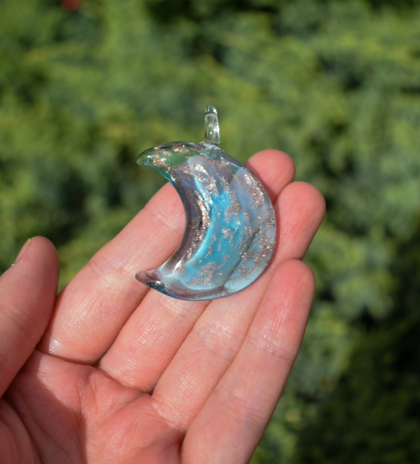 Blue Glass Crescent Moon Pendant