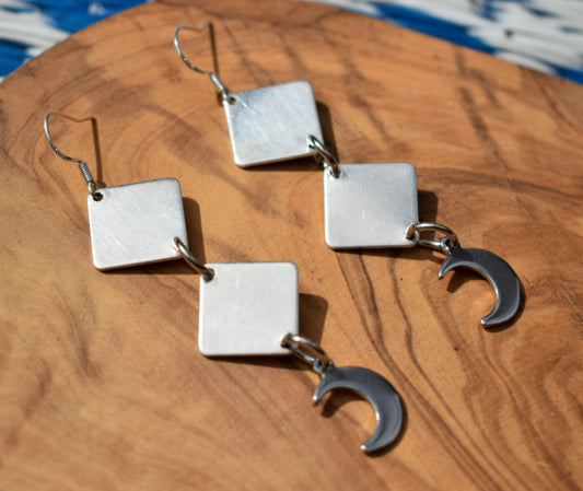 Silver Upcycled Moon Earrings