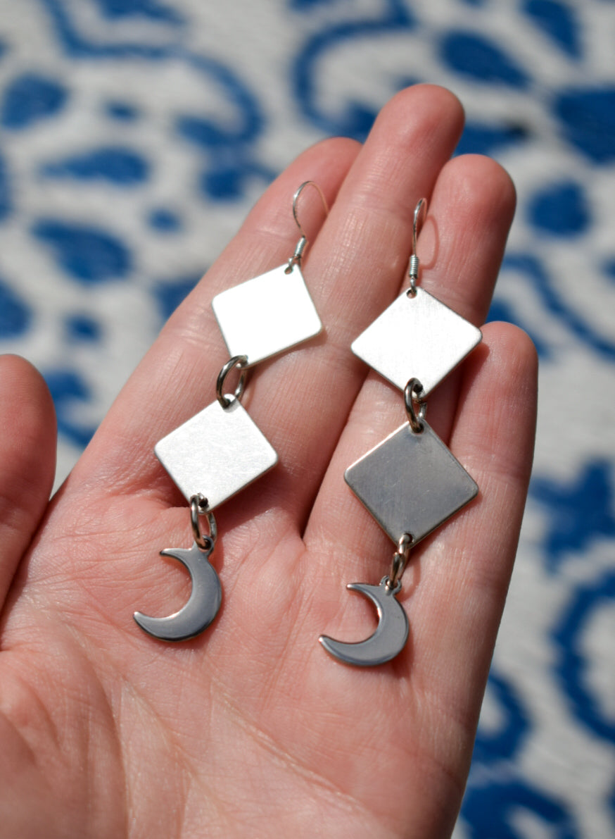 Silver Upcycled Moon Earrings