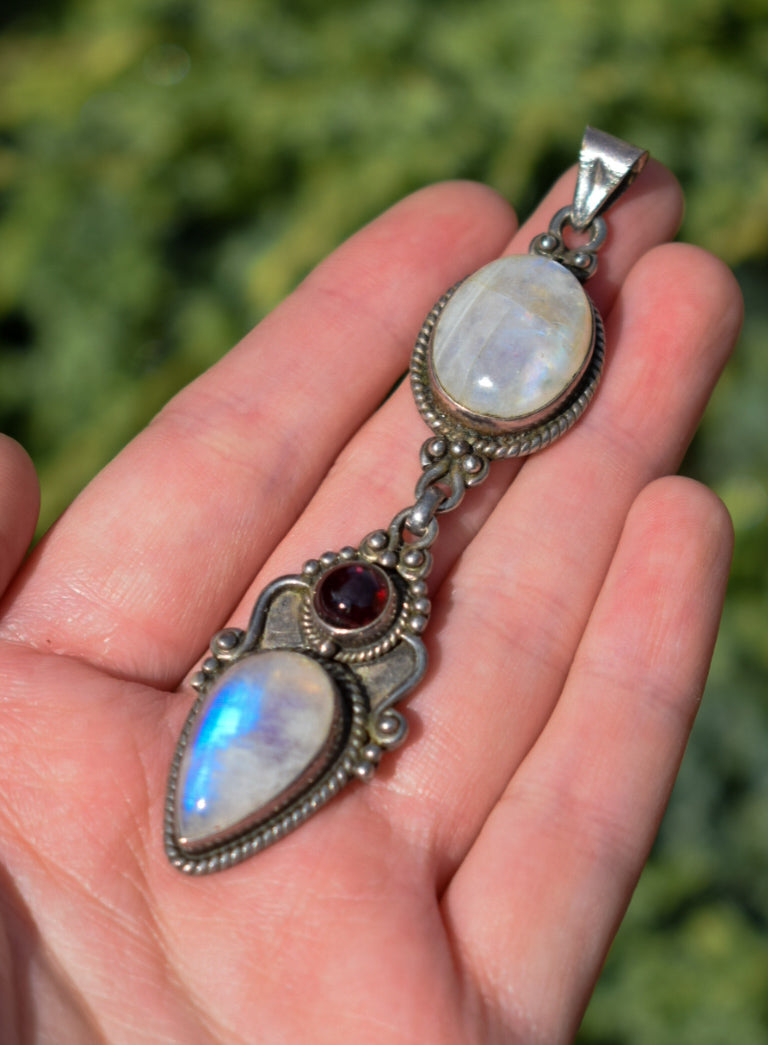 Large Moonstone and Garnet Necklace