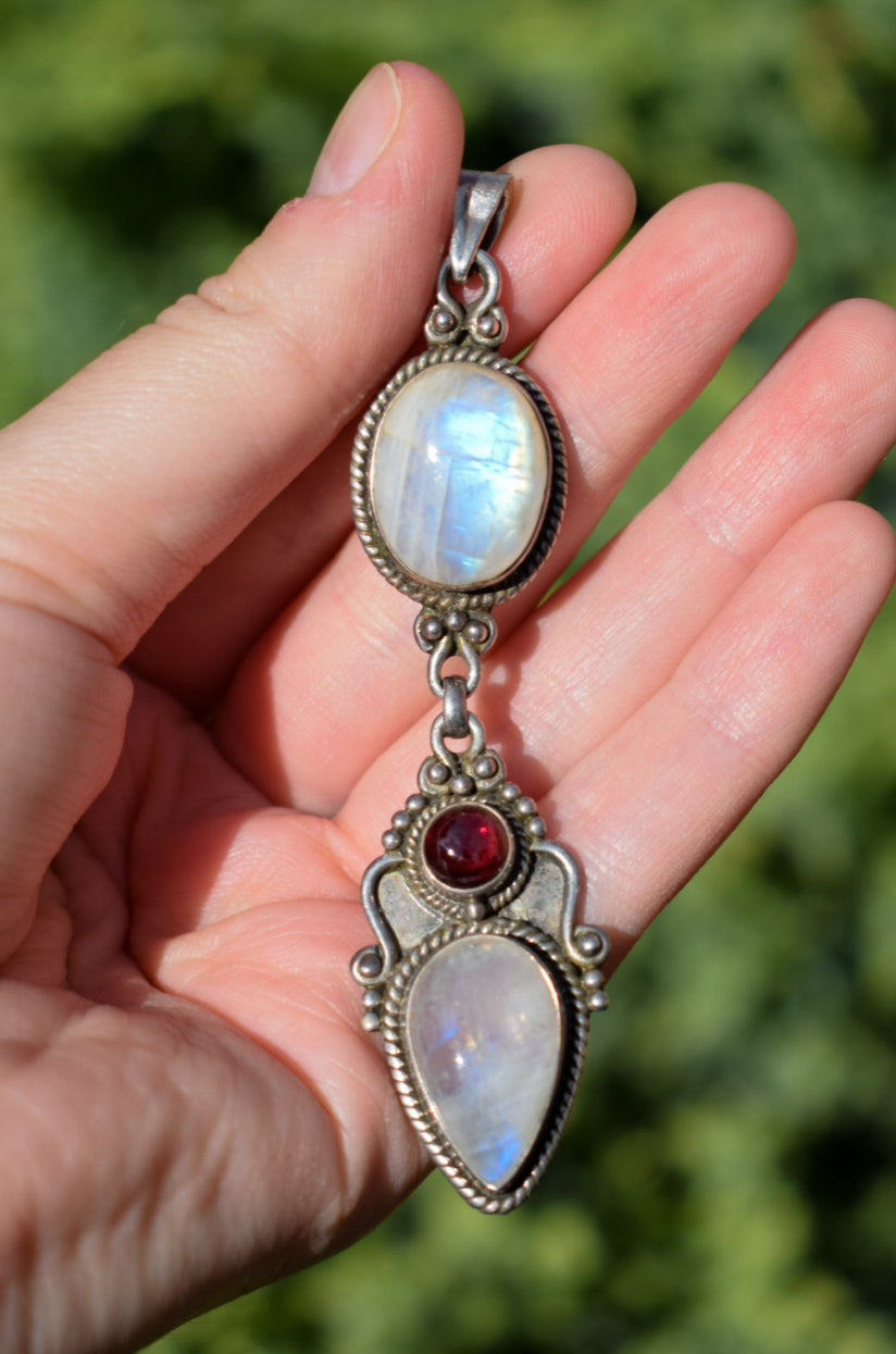 Large Moonstone and Garnet Necklace