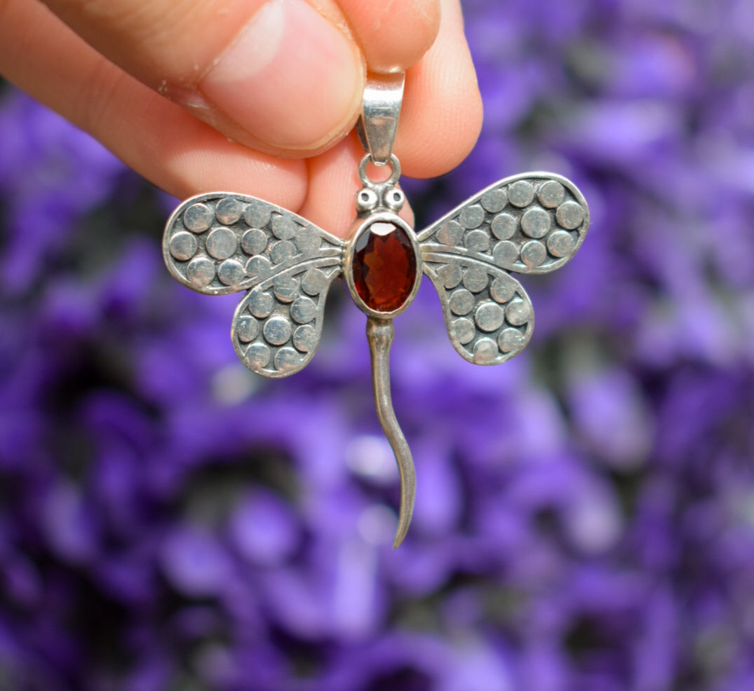 Garnet Dragonfly Necklace