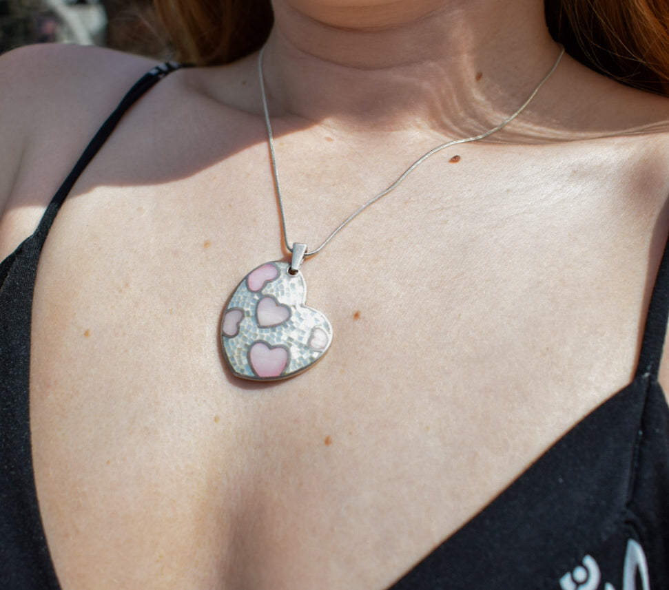 Pink Enamel Heart Necklace