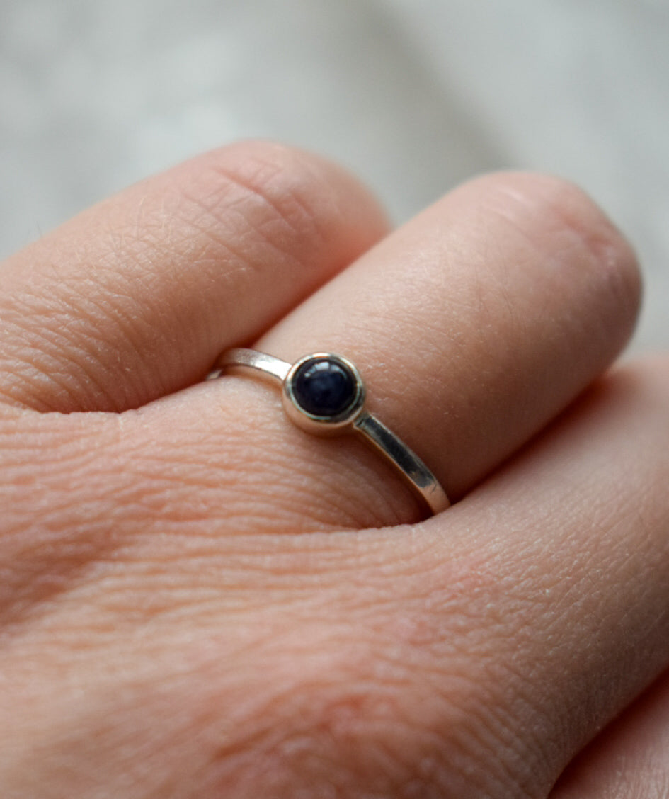 Sterling Silver Navy Stone Ring Size L