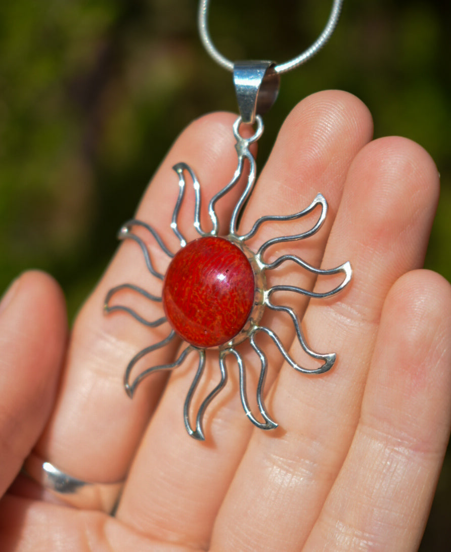 Sterling Silver Coral Sun Necklace
