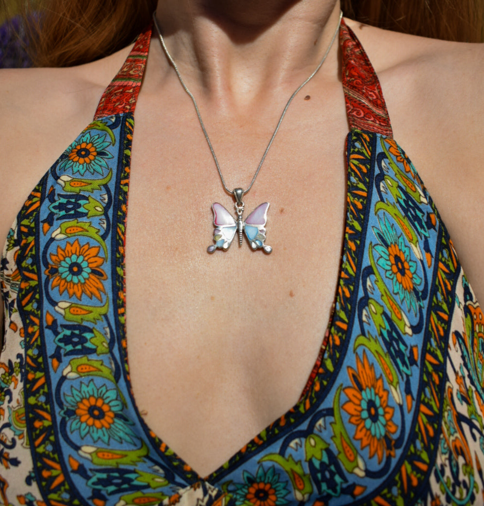 Sterling Silver Enamel Butterfly Necklace