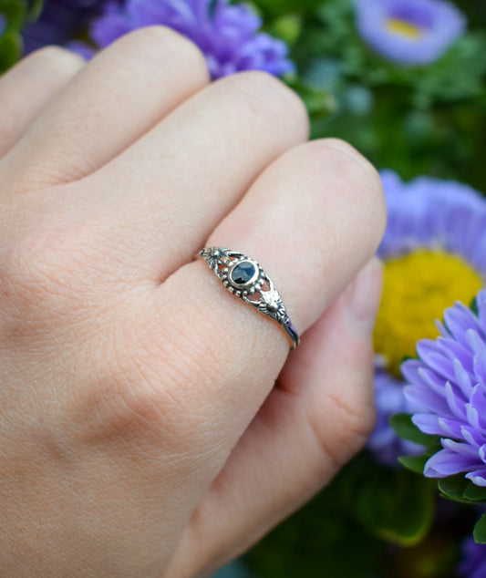 Sterling Silver Black Enamel Ring Size O