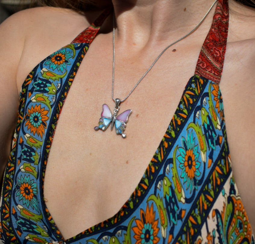 Sterling Silver Enamel Butterfly Necklace