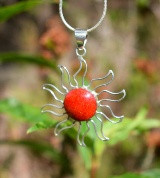 Sterling Silver Coral Sun Necklace