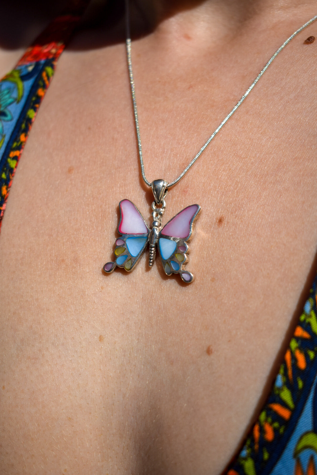 Sterling Silver Enamel Butterfly Necklace