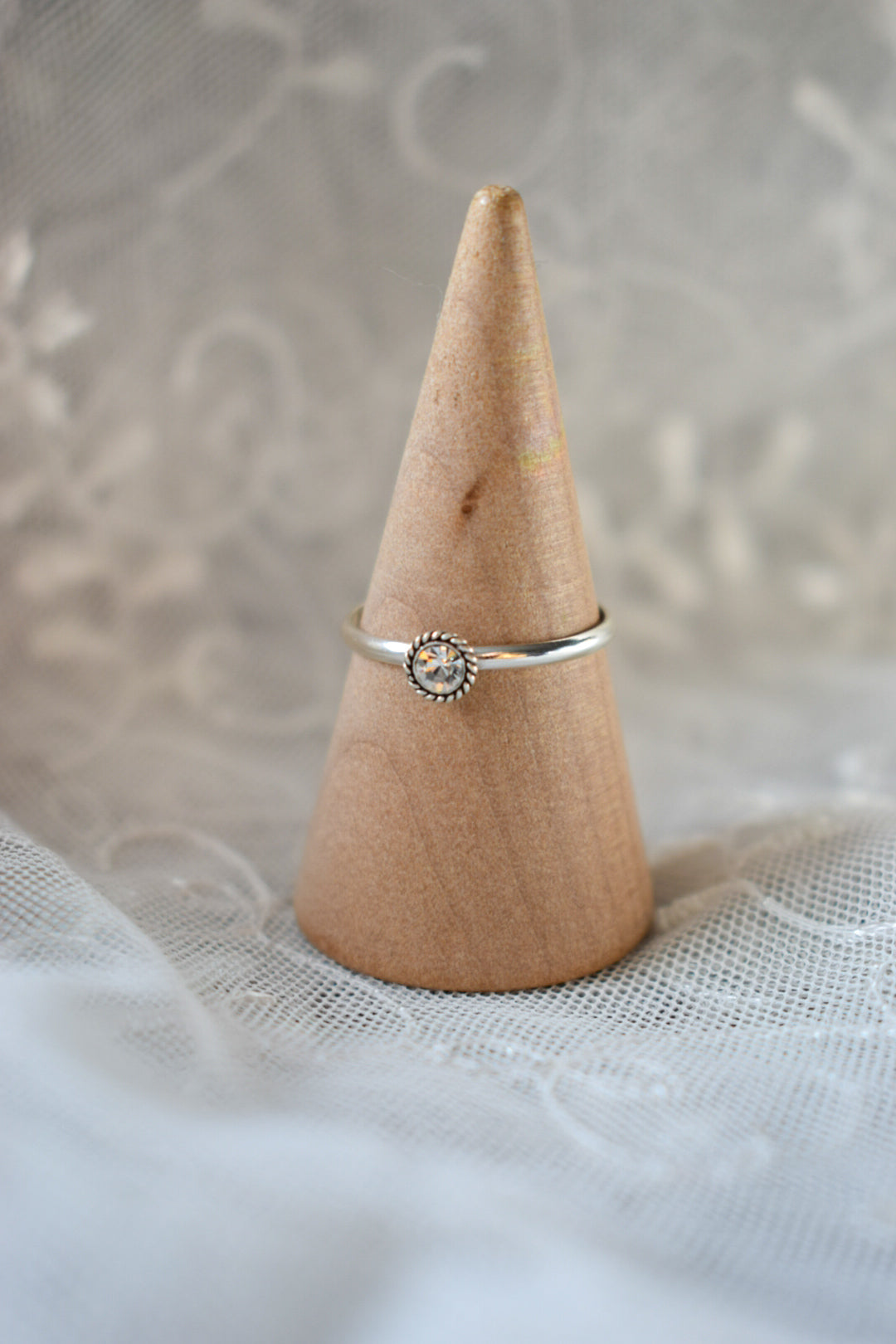 Sterling Silver Diamante Style Ring Size L
