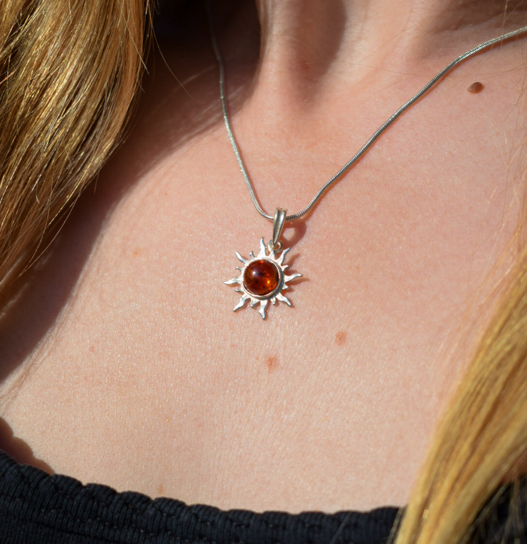 Whimsical Amber Sun Necklace