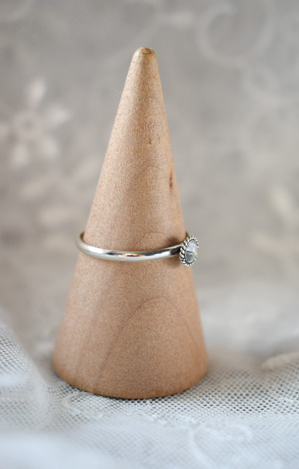 Sterling Silver Diamante Style Ring Size L