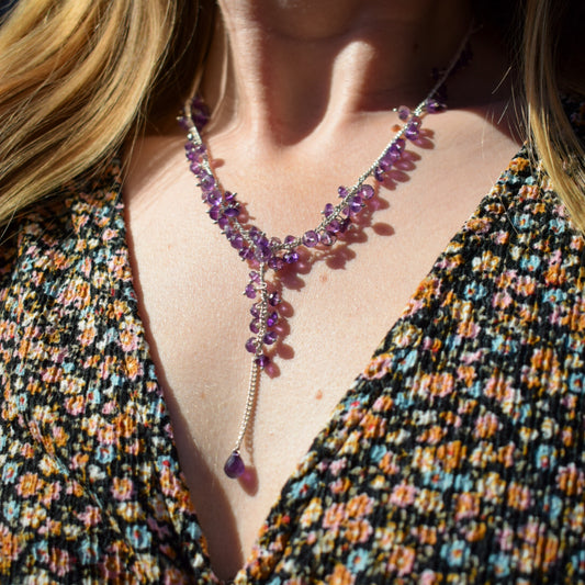 Silver Amethyst Bead Necklace