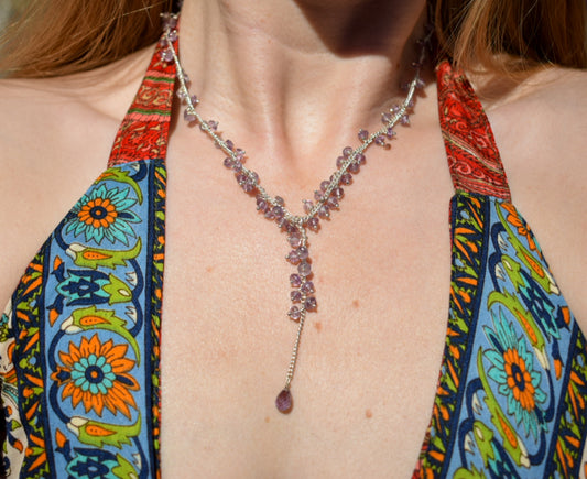 Silver Plated Amethyst Bead Necklace