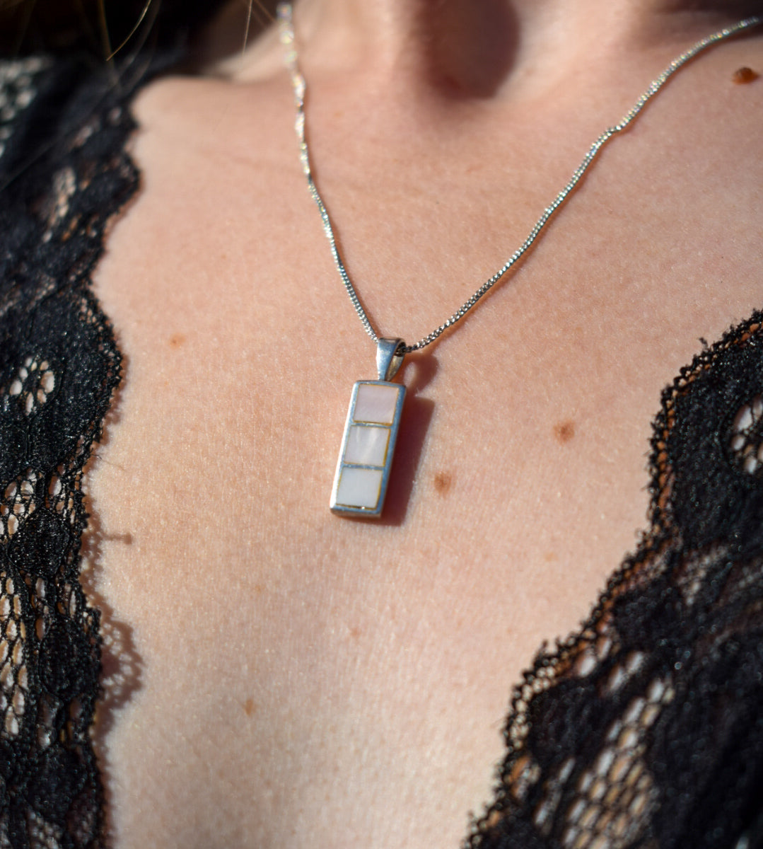 Sterling Silver Pink Mother Of Pearl Necklace