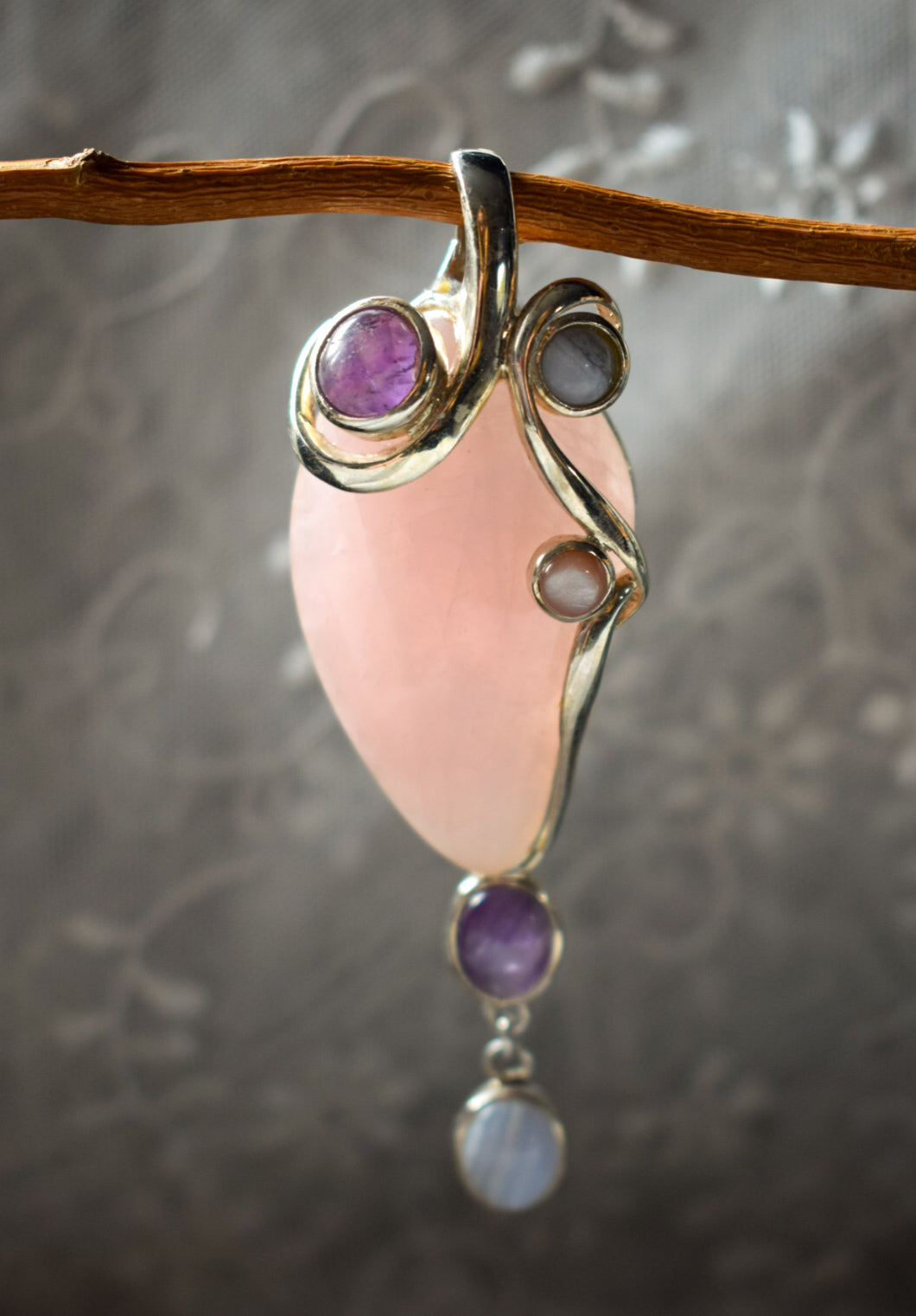 Large Rose Quartz and Amethyst Necklace