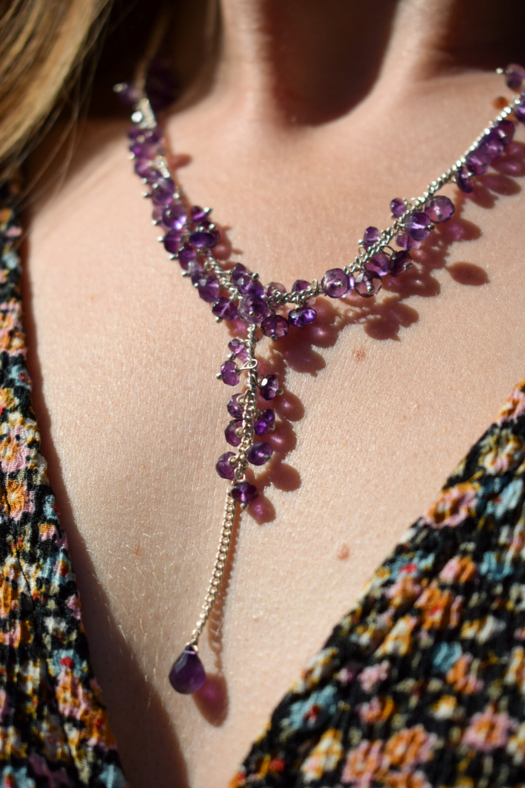 Silver Amethyst Bead Necklace