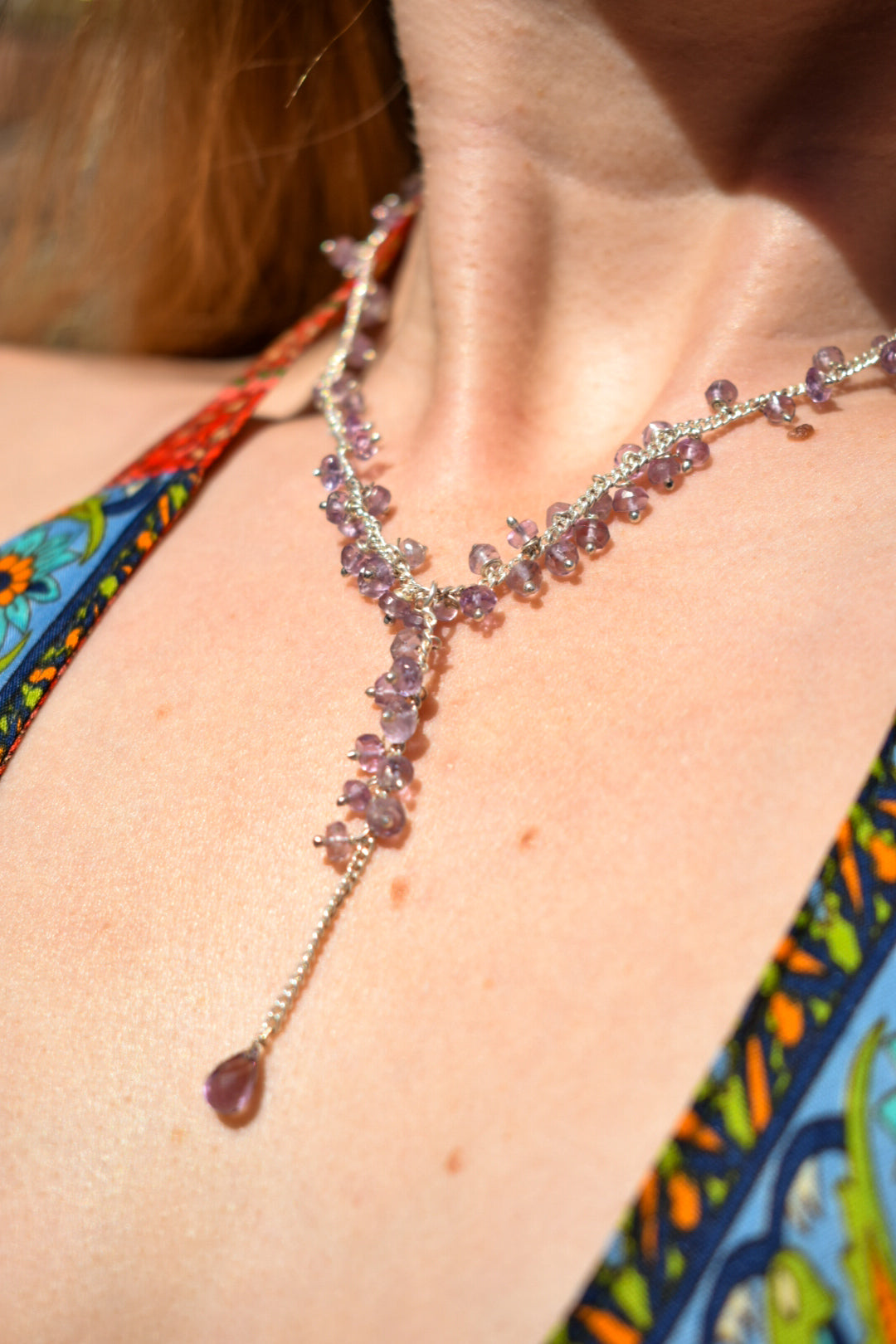 Silver Plated Amethyst Bead Necklace
