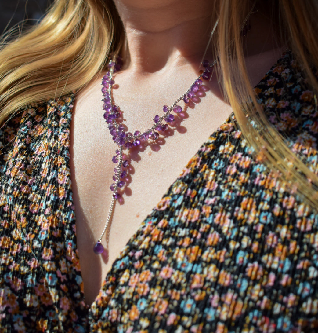 Silver Amethyst Bead Necklace
